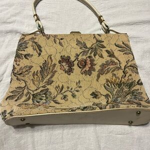 Vintage Needlepoint Floral Tapestry Frame Bag Purse Clutch 1950s 1960s